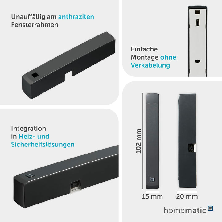 Homematic IP Smart Home Fenster- und Türkontakt, optisch, anthrazit, digitaler Sensor, effizient Hei