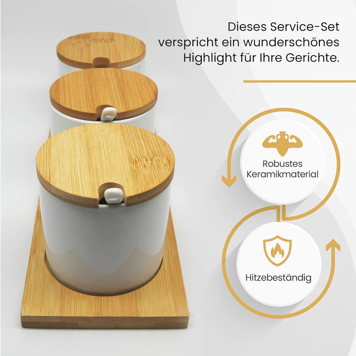 easy line Gewürzschalen | Zuckerdose mit Deckel & Löffel | Servierschalen Set stilvolle Schälchen fü