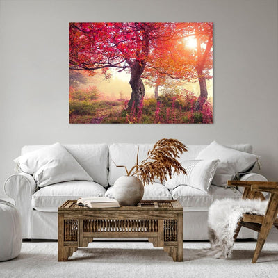 Bilder auf Leinwand 100x70cm Leinwandbild mit Rahmen Baum Natur Wiese Gross Wanddeko Bild Schlafzimm