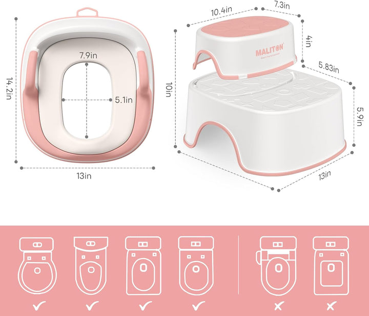 Maliton Toilettensitz Kinder mit 2-stufiger Tritthocker für Kinder 1-8 Jahren, Kindertoilettenkorb m