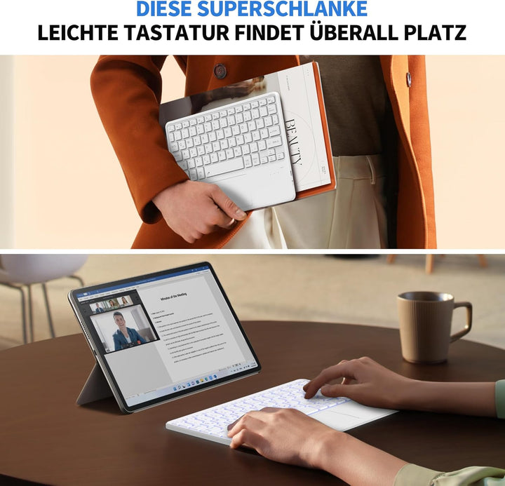 CACOE Tastatur mit Touchpad, Tastatur Kabellose mit 7 Farben Beleuchtete kompatibel mit iPad, Androi