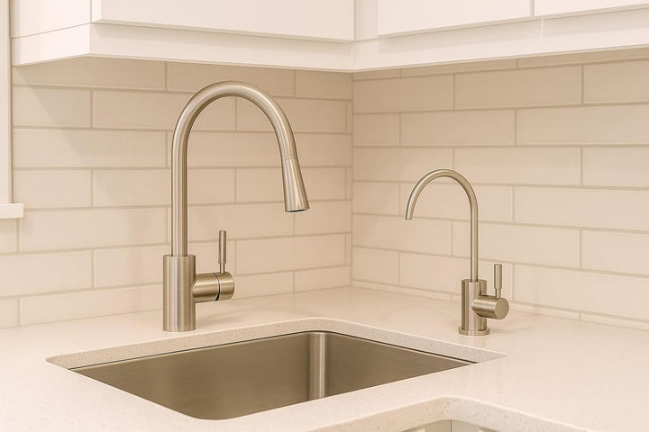 AORA® Ein-Weg-Wasserhahn SOFIA kompatibel mit AMWAY eSPRING Wasserfilter, Edelstahl massiv, Einweg W