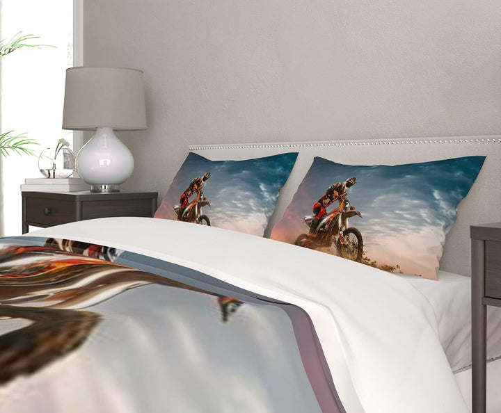 AVJWWD Motocross Bettwäsche Sets, 3D-gedrucktes Muster von Extremsport-Motorrad-Themen-Bettbezug mit