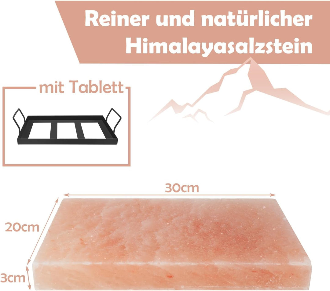 4 set XXL Salzstein zum Grillen, 20x30x3cm Salz Grillsteine Mit Eisenplatte, Original Kristallsalz,