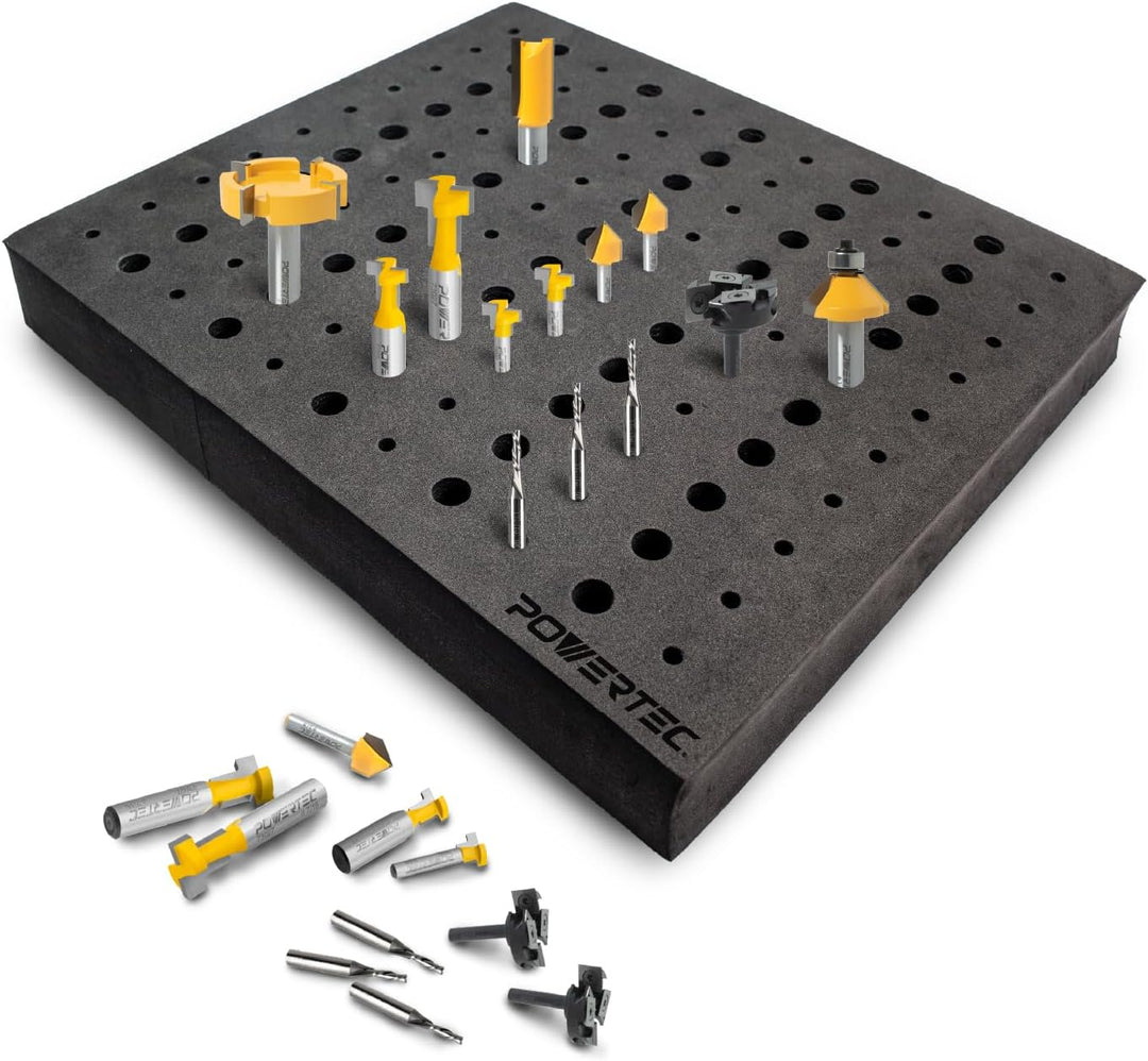 POWERTEC 71046 Fräseinsatz 110 Loch Für 50 x 1/2 Zoll und 60 x 1/4 Zoll Bits, Für 50 x 1/2 Zoll und