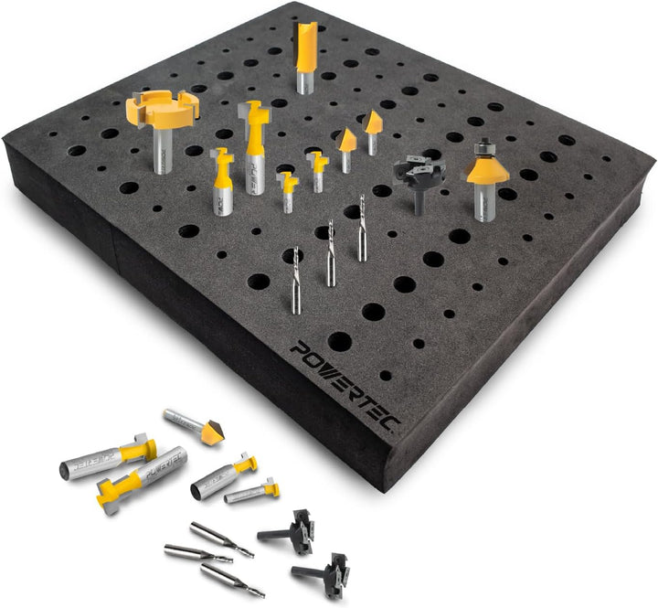 POWERTEC 71046 Fräseinsatz 110 Loch Für 50 x 1/2 Zoll und 60 x 1/4 Zoll Bits, Für 50 x 1/2 Zoll und
