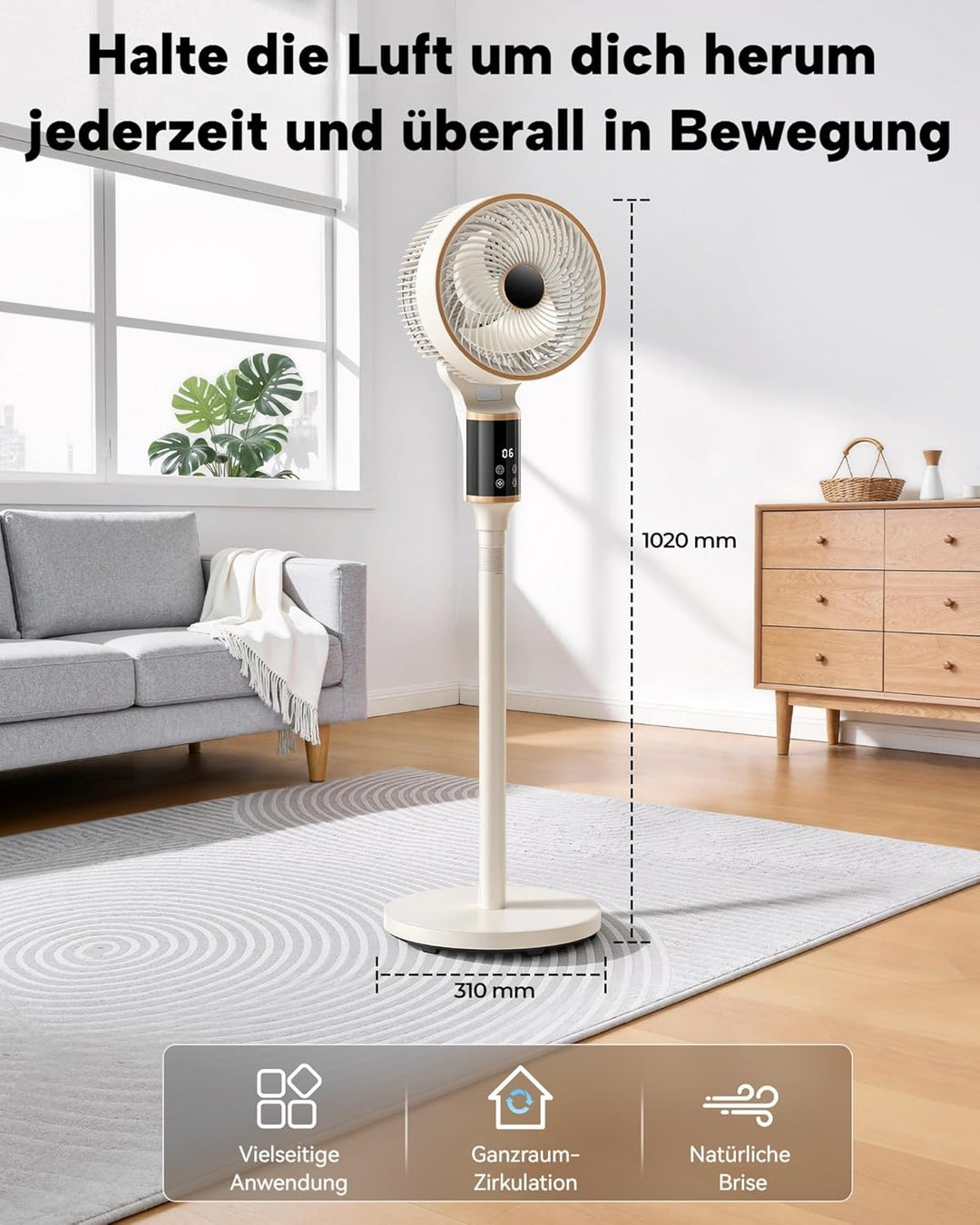 Leiser Turmventilator 101cm mit 3D-Oszillation, 12 Geschwindigkeiten, 12H Timer & Fernbedienung – en