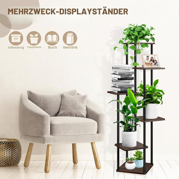 6-Tier Hölzern Blumenregal Pflanzenregal, Mehrstöckig Blumenständer Pflanzenständer Blumenbank Blume