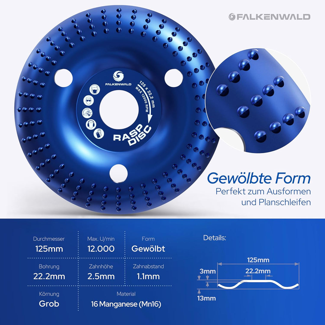 FALKENWALD Raspelscheibe 125 Gewölbt - Flexscheibe für Holz 125mm, Frässcheibe für Winkelschleifer H