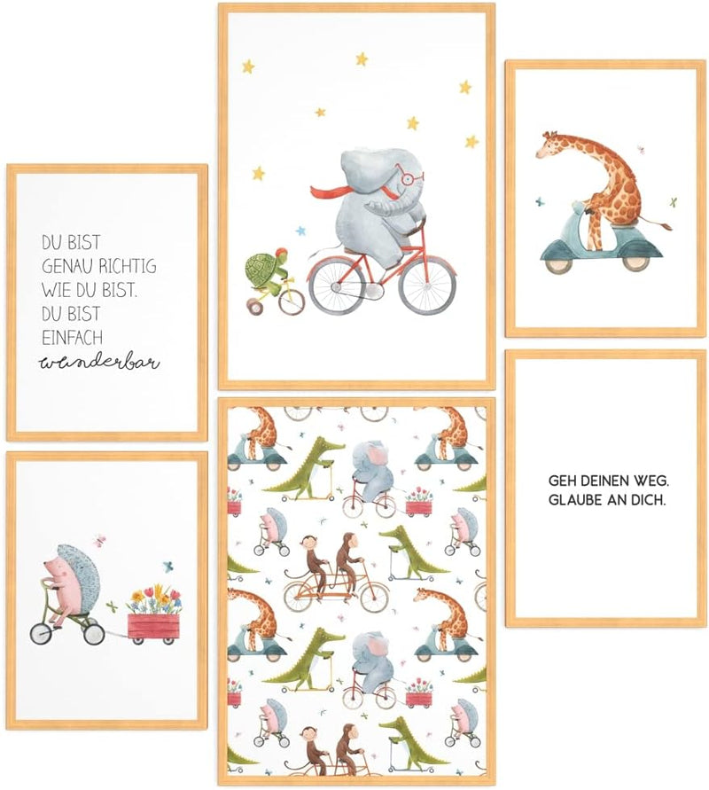 Papierschmiede® Bilder Kinderzimmer Kids Mood Poster Set Fahrrad Tiere, Gerahmte Bilder fürs Kinderz