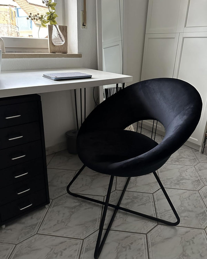Sessel rund Samt schwarz mit Metallgestell Kufengestell Glamourös Retro Rachel