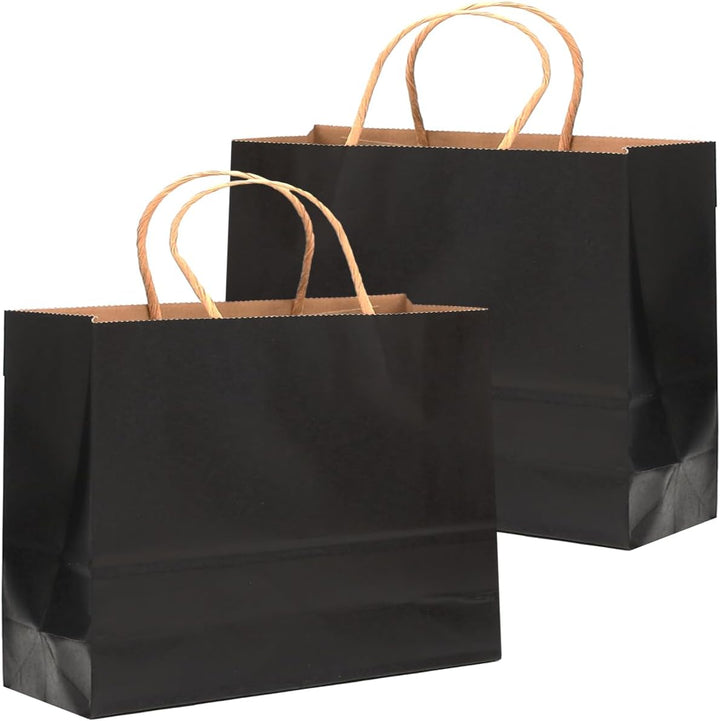 Gcardist 50 Stück Schwarz-Geschenktüten aus Papier mit Henkeln–12.6"x4.3"x10"-TütenBreite Tasche Par