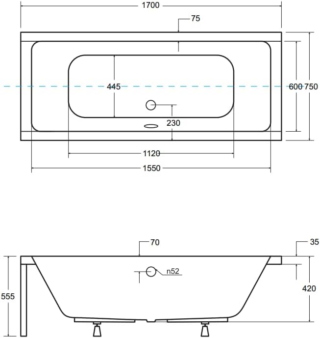 BADLAND Badewanne Original Weiss Acryl Wanne Rechteck QUADRO 170x75 KOMPLETTSET SET mit Premium Wann