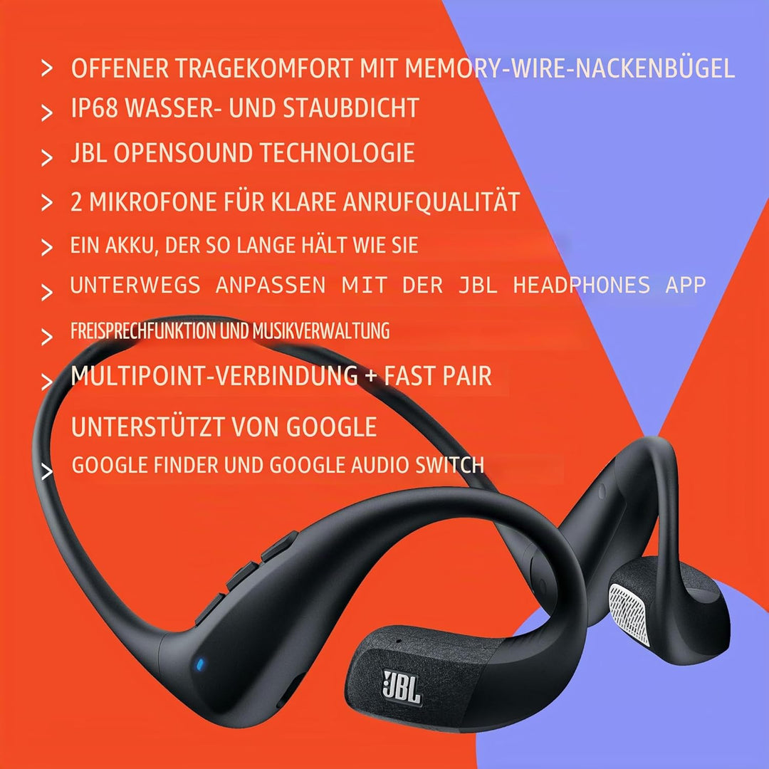 JBL Endurance Pace Open-Ear-Sport-Kopfhörer mit Bluetooth, 10 h Akkulaufzeit, Leichter Titan-Memory-