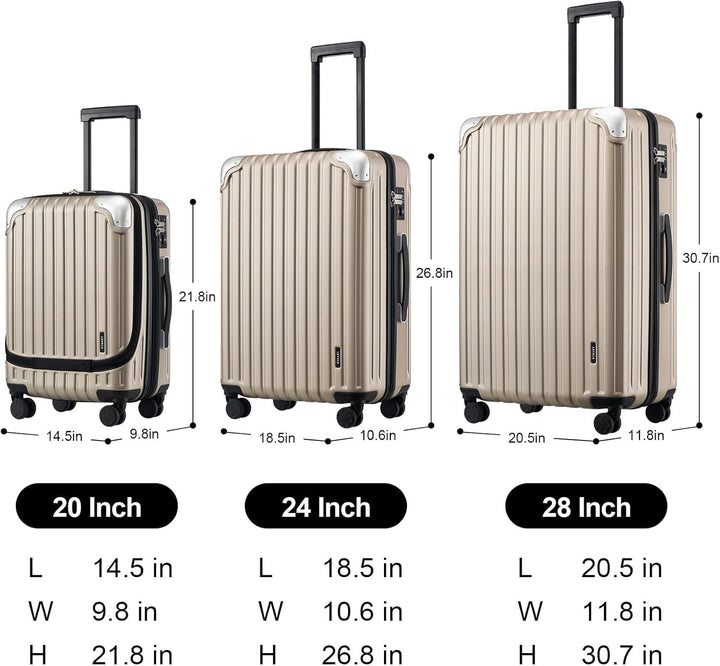 LEVEL8 Koffer Trolleys Handgepäck Hartschalenkoffer Rollkoffer Reisekoffer, TSA Champagner Set 20/24