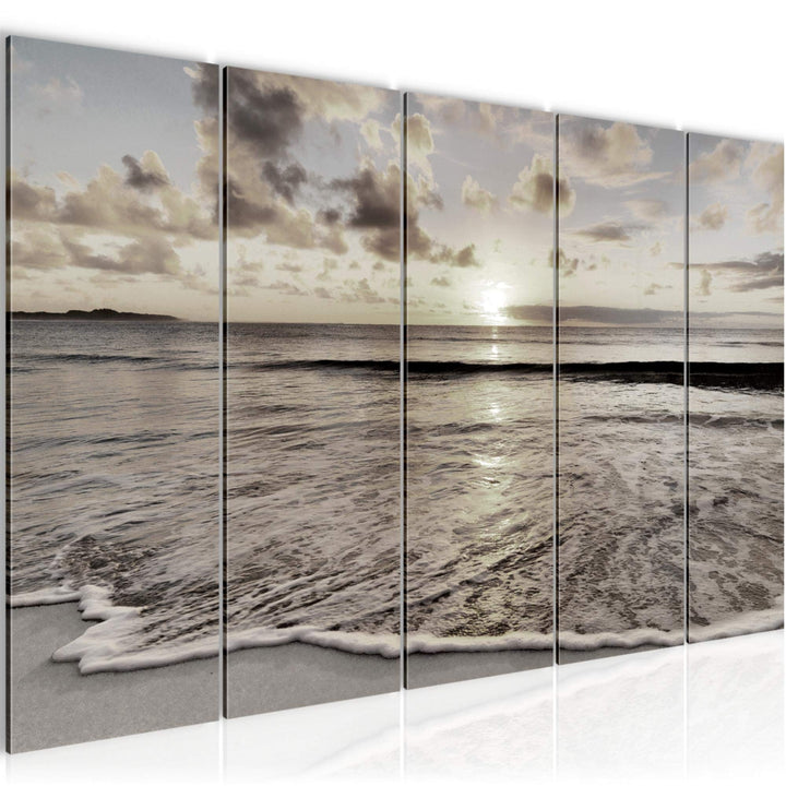 Runa Art Wandbild XXL Sonnenuntergang Strand Schlafzimmer Wohnzimmer 200 x 80 cm Schwarz Weiss 5 Tei