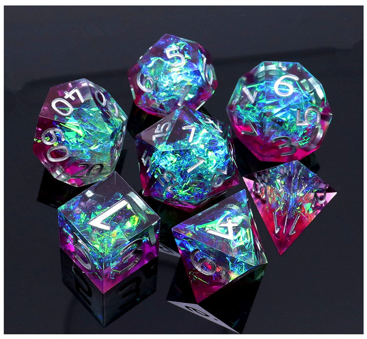 DND-Würfel-Set aus Kunstharz, lila und seeblau, handgefertigte Galaxie-Würfel mit Geschenkbox, Mädch