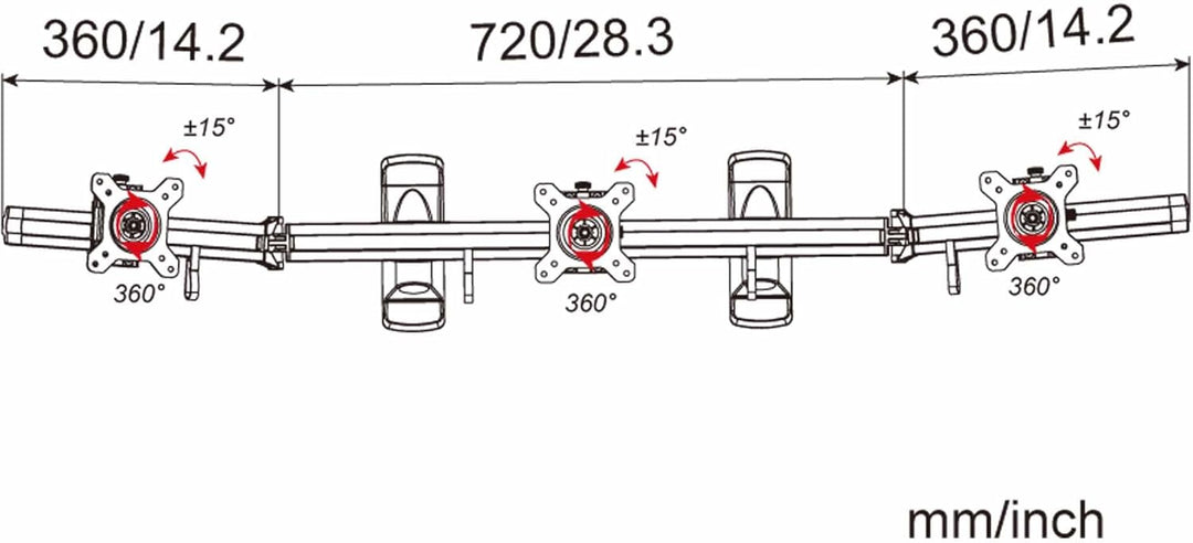 HFTEK 3-Fach-Monitorarm - Halter - Bildschirm - Wandhalterung für 3 Monitore von 15-27 Zoll mit VESA