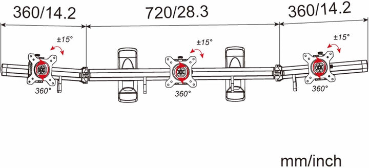 HFTEK 3-Fach-Monitorarm - Halter - Bildschirm - Wandhalterung für 3 Monitore von 15-27 Zoll mit VESA