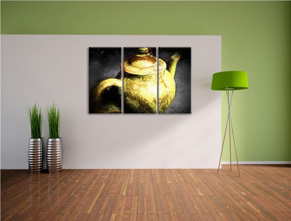 klassische alte Teekanne aus Keramik schwarz/weiss Spezial 3-Teiler Leinwandbild 120x80 Bild auf Lei