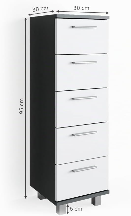 Vicco Badschrank Ilias, Anthrazit/Weiss, 30 x 95 cm, Anthrazit