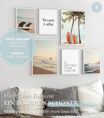 Papierschmiede® Mood Poster Set Surfers Holiday, Gerahmte Bilder (Rahmen: Farbe wählbar), Wohnzimmer