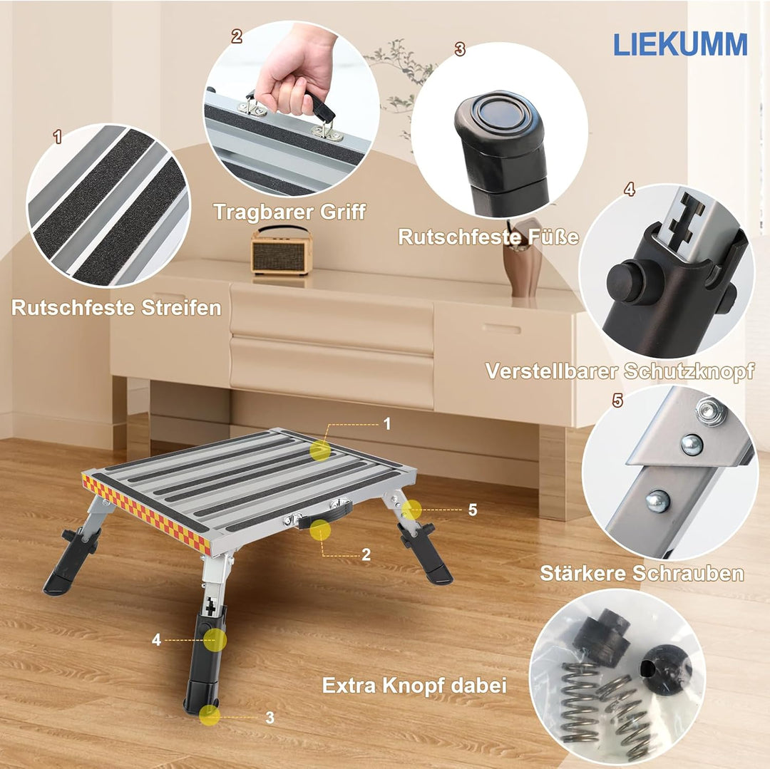 LIEKUMM 48x37cm Trittstufe Klappbar, Aluminium Klappplattform Tritthocker mit Rutschfester Gummiober
