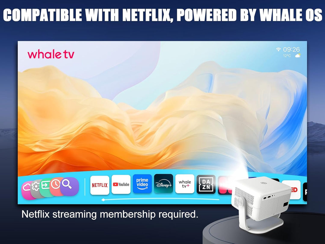 Android 13 Beamer 4K, 400 ANSI Smart Beamer mit WLAN und Bluetooth, Autofokus Auto Keystone Mini Tra