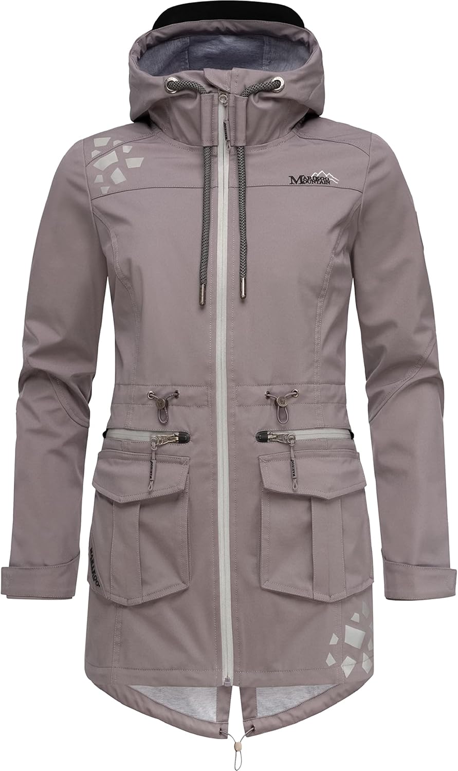 MARIKOO Damen wasserdichter Softshellmantel Softshelljacke Outdoorjacke Übergangsjacke Parka Kapuze