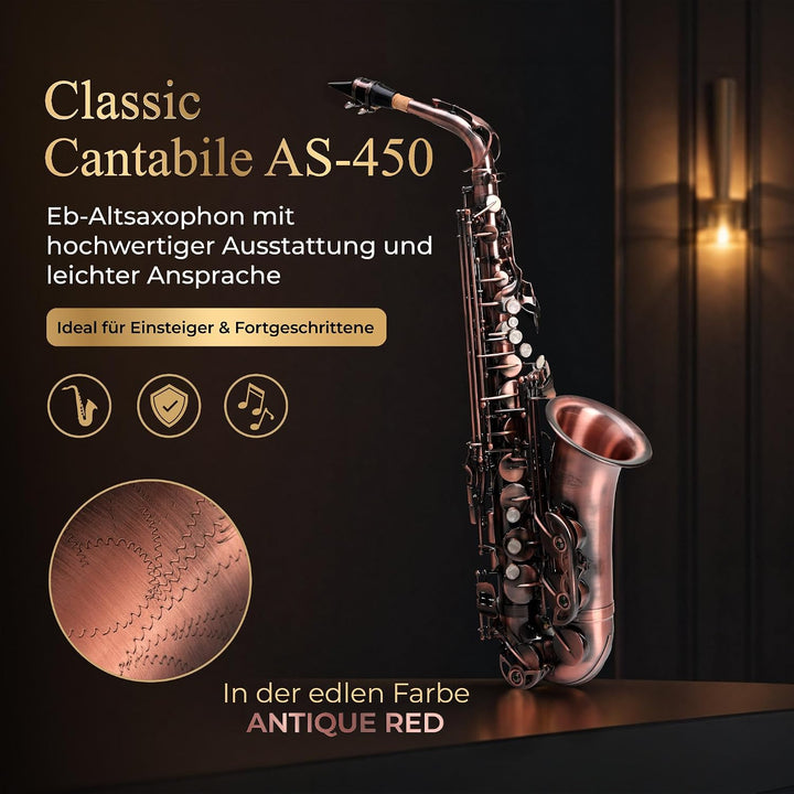 Classic Cantabile Winds AS-450 Eb Altsaxophon Antique Red (Messing, Vintage Lackierung, Hoch-Fis-Kla
