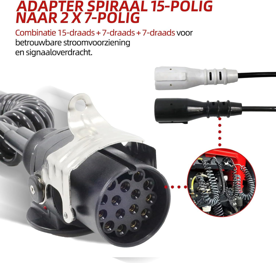 Elektrowendel Adapter 24V 15-polig auf 2X 7-polig Spiralkabel für LKW Anhänger Zugmaschine Trailer K