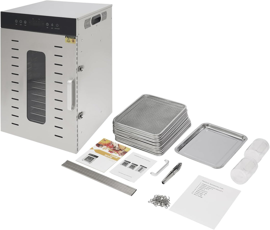 Dörrautomat 16-stufig 1350W, Für Kochen, Gewerbe | Edelstahl, Timer, digital, Obst, Fleisch, Wurst,