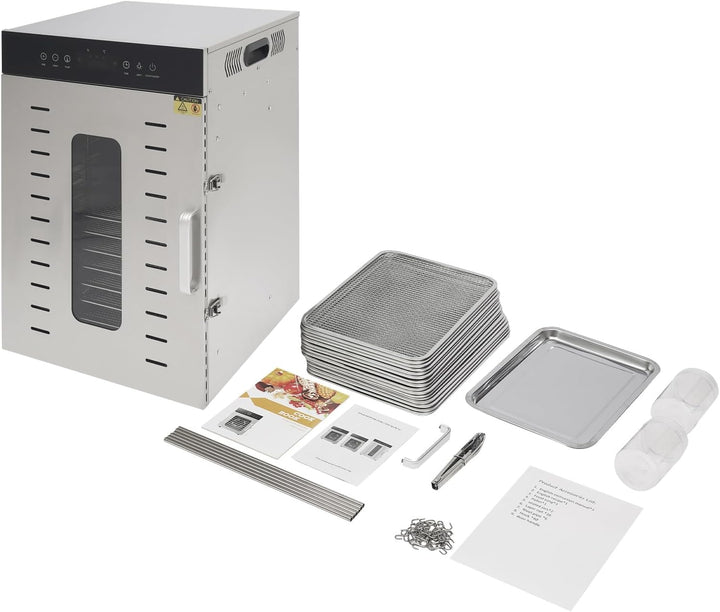 Dörrautomat 16-stufig 1350W, Für Kochen, Gewerbe | Edelstahl, Timer, digital, Obst, Fleisch, Wurst,