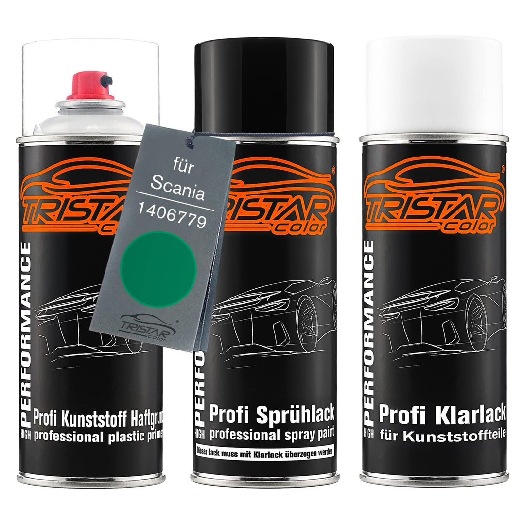 TRISTARcolor Autolack Spray Kunststoff für Scania 1406779 Eucalyptus Green | Sprühdosen-Set für Stos