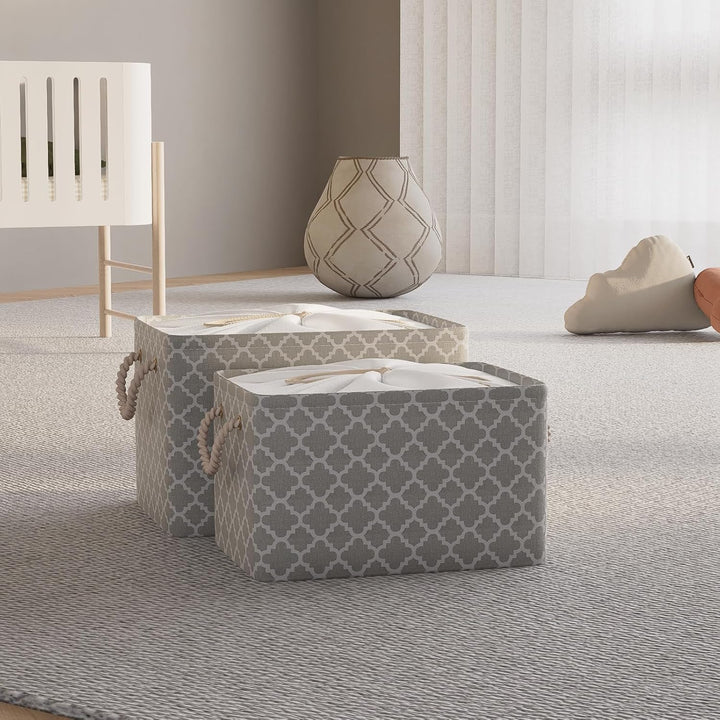 OUTBROS Grosse Aufbewahrungskorb, 40x30x26cm cm Stoff Aufbewahrungsboxen mit Kordelzug und Griffen,