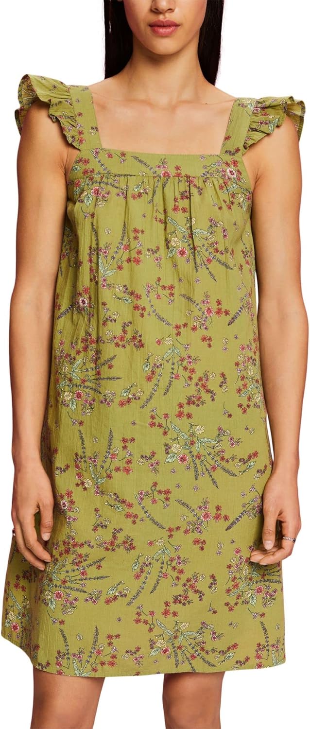 edc by Esprit Bedrucktes Minikleid, 100% Baumwolle S 328/Pistachio Green 4, S 328/Pistachio Green 4