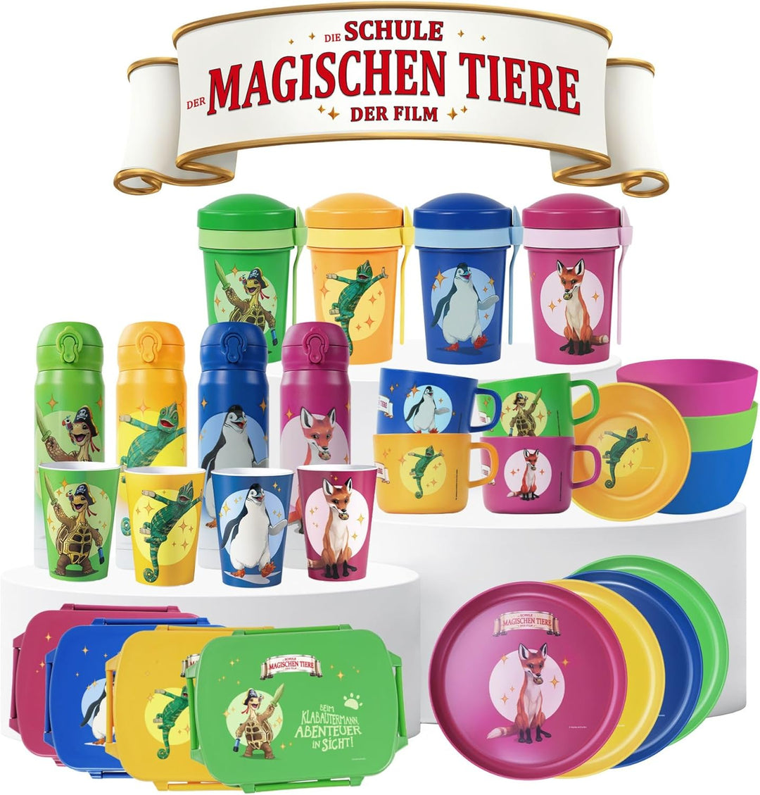 AWAVE Die Schule der Magischen Tiere Brotdose Kinder mit Fächern rPET Beerenrot Rabbat Snackbox 1 L