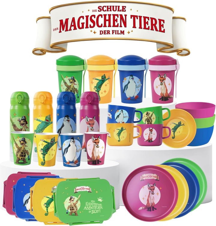 AWAVE Die Schule der Magischen Tiere Brotdose Kinder mit Fächern rPET Beerenrot Rabbat Snackbox 1 L