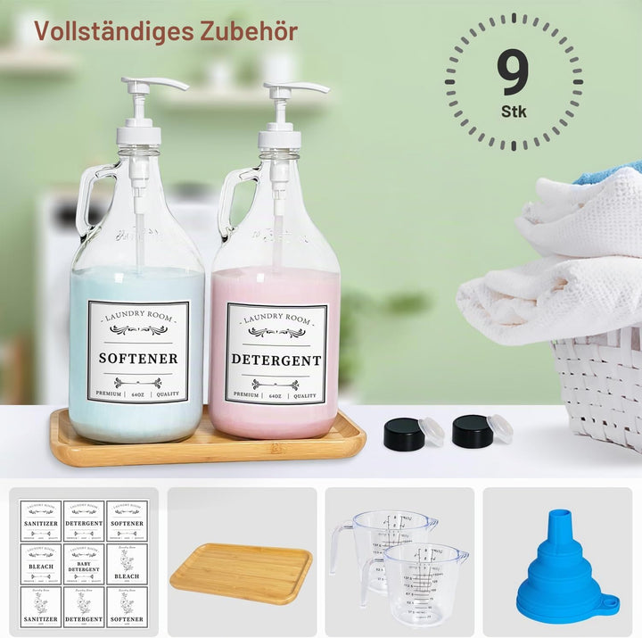 LIKAJON Waschmittelspender aus Glas, flüssiger Waschseifenspender für Waschküche, 1,8 l Waschmittels
