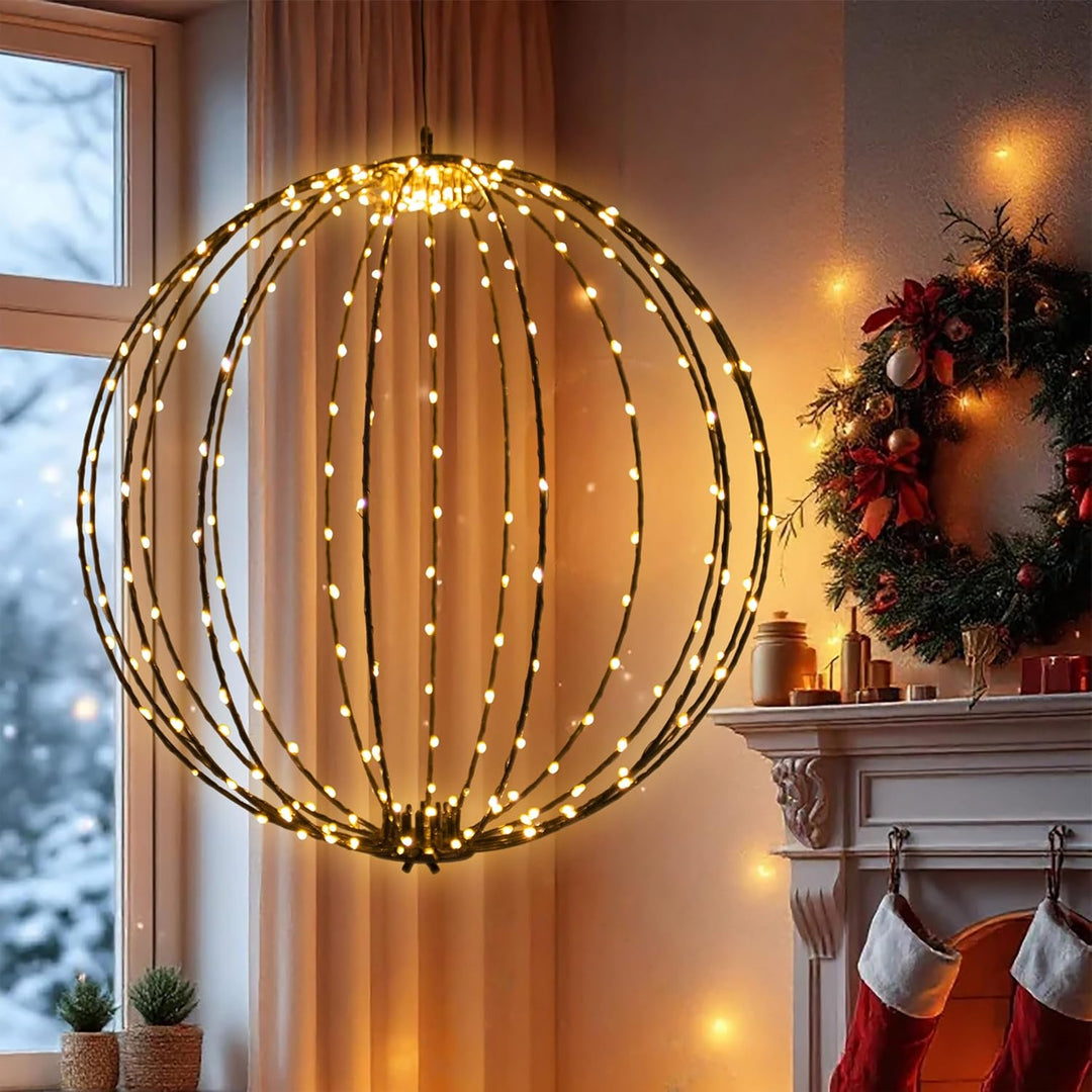 Leuchtkugel zum Hängen 40cm für Aussen | 240 LED, Extra Warm Weiss, Mit Timer und Stecker, Kabelgebu