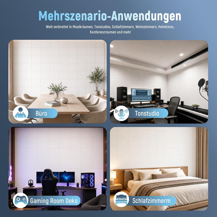 Akustikpaneele Selbstklebend für Wänd - Schallschutz Filz Wandpaneele 18-pack Weiss Quadratisch, 18-