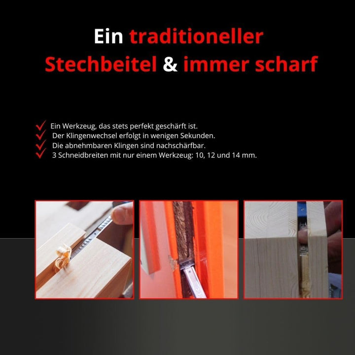 RALI Shark S Professionelles Holzbeitel-Set für Holzbearbeitung mit 3 austauschbaren Klingen 10, 12