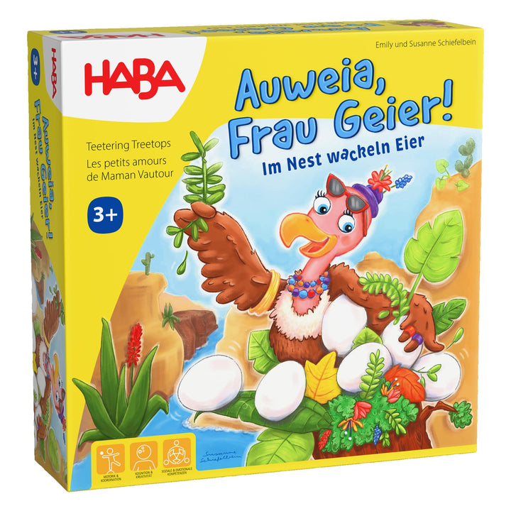 HABA Auweia, Frau Geier! – Spannendes Geschicklichkeitsspiel aus Holz, Nestbau, für Kinder ab 3 Jahr