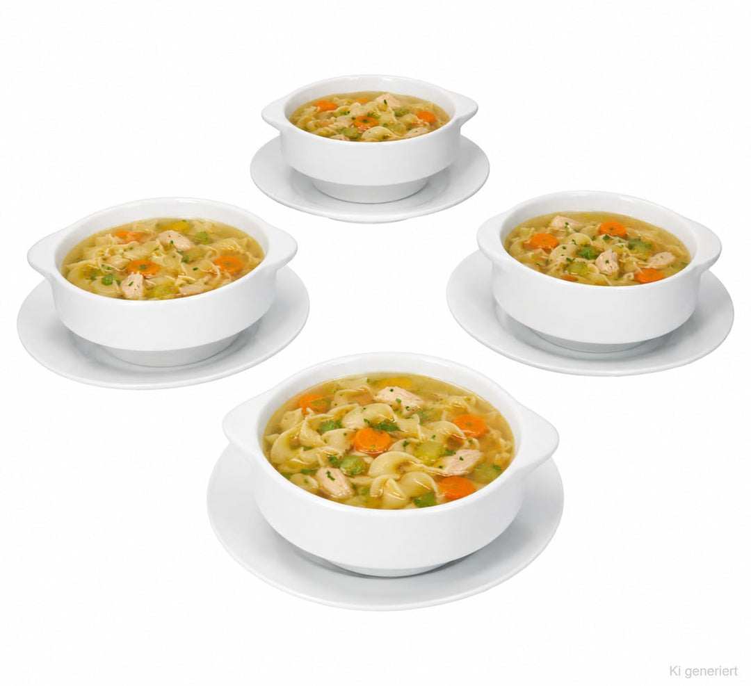 MamboCat STABIL 4er Set Suppentasse mit Untertasse I 350 ml I 4 Personen I Porzellan weiss I Suppens