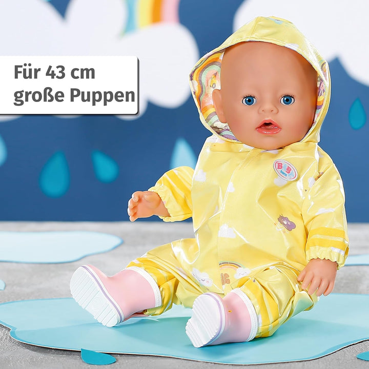 BABY born Deluxe Regen-Oufit mit Regenmantel, Regenhose und Gummistiefeln für 43 cm Puppen, 836460 Z