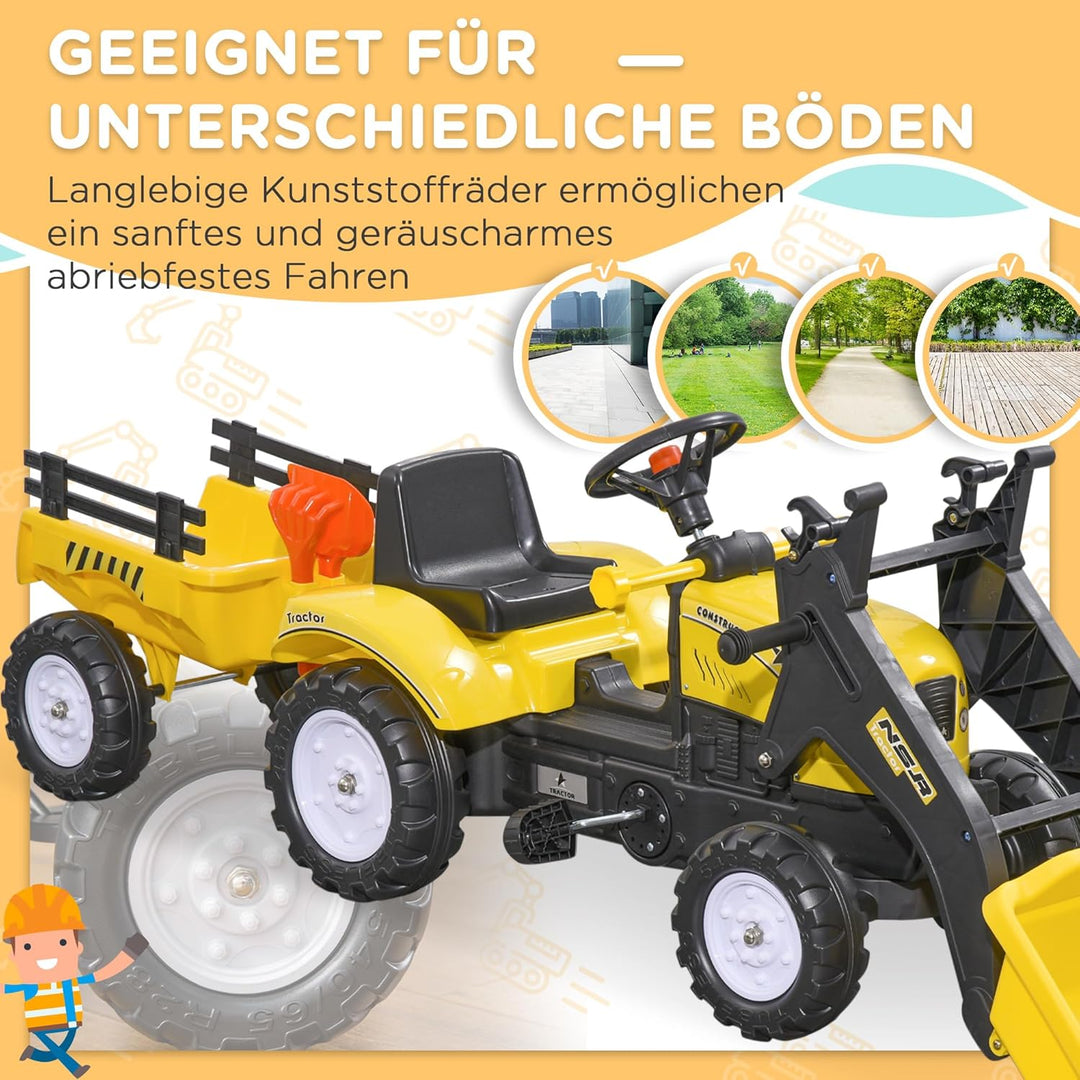 HOMCOM Trettraktor mit Anhänger Verstellbarer Schaufel Lader Traktor Tretfahrzeug für Kinder ab 3 Ja