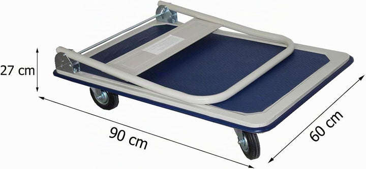 Plattformwagen mit grosser Ladefläche belastbar bis 300 kg mit klappbarem Griff und Zwei Lenkrollen,