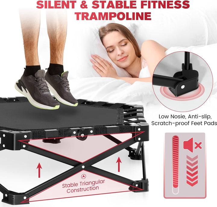 Trampolin Ø101cm,Faltbares Fitness-Trampolin für Jumping Fitness,Tragfähigkeit 150 kg,Verstellbare H