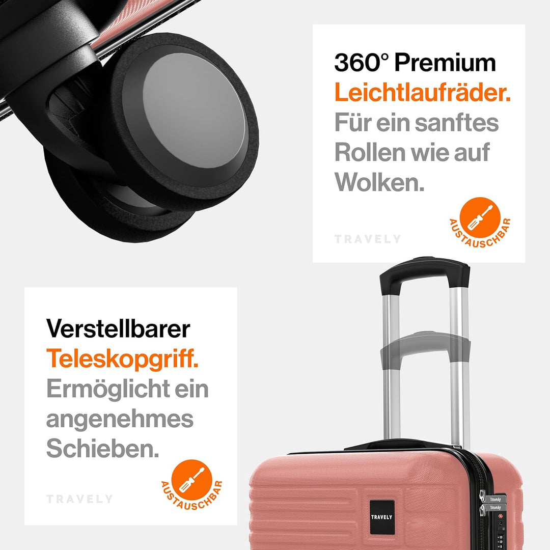 Travely Premium Handgepäck Koffer 55x40x20cm - passend für Ryanair, Lufthansa, Eurowings und co. I 3