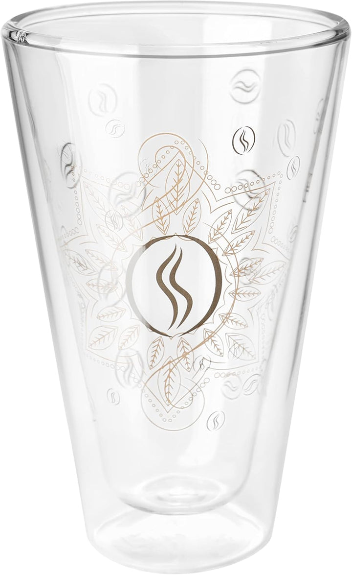 Montepreti Design Latte Macchiato Gläser 250ml, Kaffeeglas für Cappuccino, Espresso, Kaffee-Mandala,